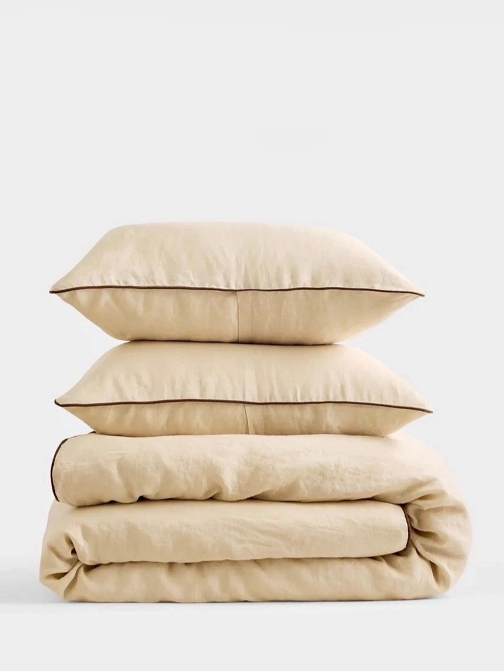 Quince European Linen Piped Duvet Cover King/Cal King in Oat/Espresso color